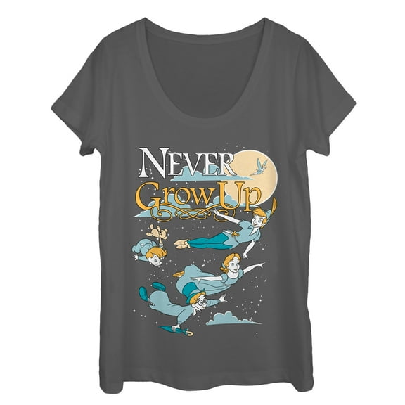 Women's Peter Pan Never Grow Up  Scoop Neck Charcoal X Large