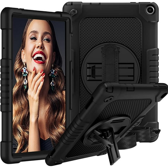 Fesign for Walmart Onn 10.1 2022 Model Gen 3 10.1" / for Walmart Onn 10.1 3rd Gen 100071485 Case Shockproof Kids Friendly Armor Case 360 Kickstand Shoulder Hand Strap Protective Shell (Black Black)