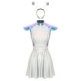 thumbnail image 3 of LiiYii Ensemble de Costume d'Astronaute pour Femmes Manches Courtes Évasées Robe Trapèze Mini avec Cheveux Bleu TG, 3 of 8