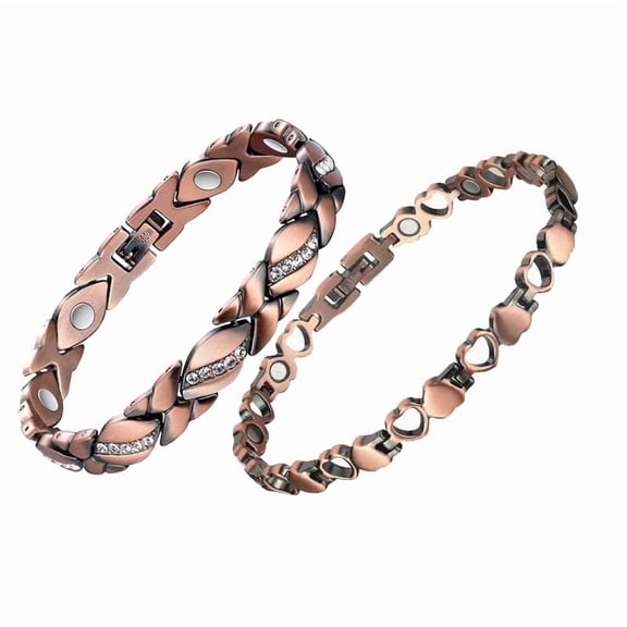2 pack Pure Copper Bracelets for Women,Ultra Magnetic Bracelets for Women with 3500 Gauss Magnets,Crystal Valentine's Day Jewelry Gift, Sizing Tool-BBALEWANPE