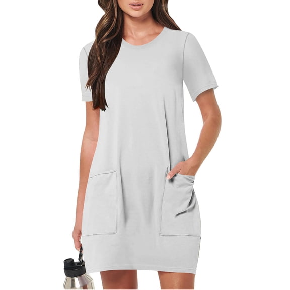 Chbgutlmr Dresses for Women Short Sleeve Crew Neck Loose Fitted Mini Dress with Pockets Casual Summer Comfy Basic T-Shirt Dress