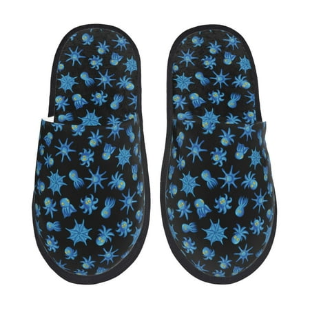 Balery Blue Octopus Slient Indoor Furry Fleece Comfort House Shoes Soft Non-Slip Home Shoes Cotton slippers House Slippers-- Large