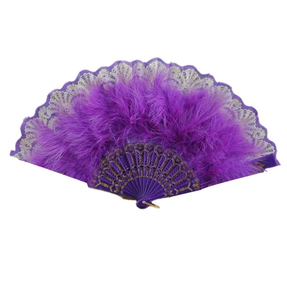 Feathered Fan Vintage Styles Folding Hand Fan for Dance and Wedding Celebration