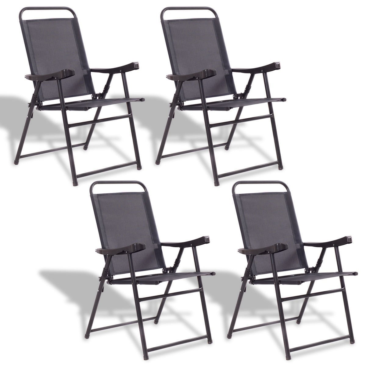 Set Of 4 Folding Sling Chairs with Armrest Textiliene Outdoor Patio Furniture US 