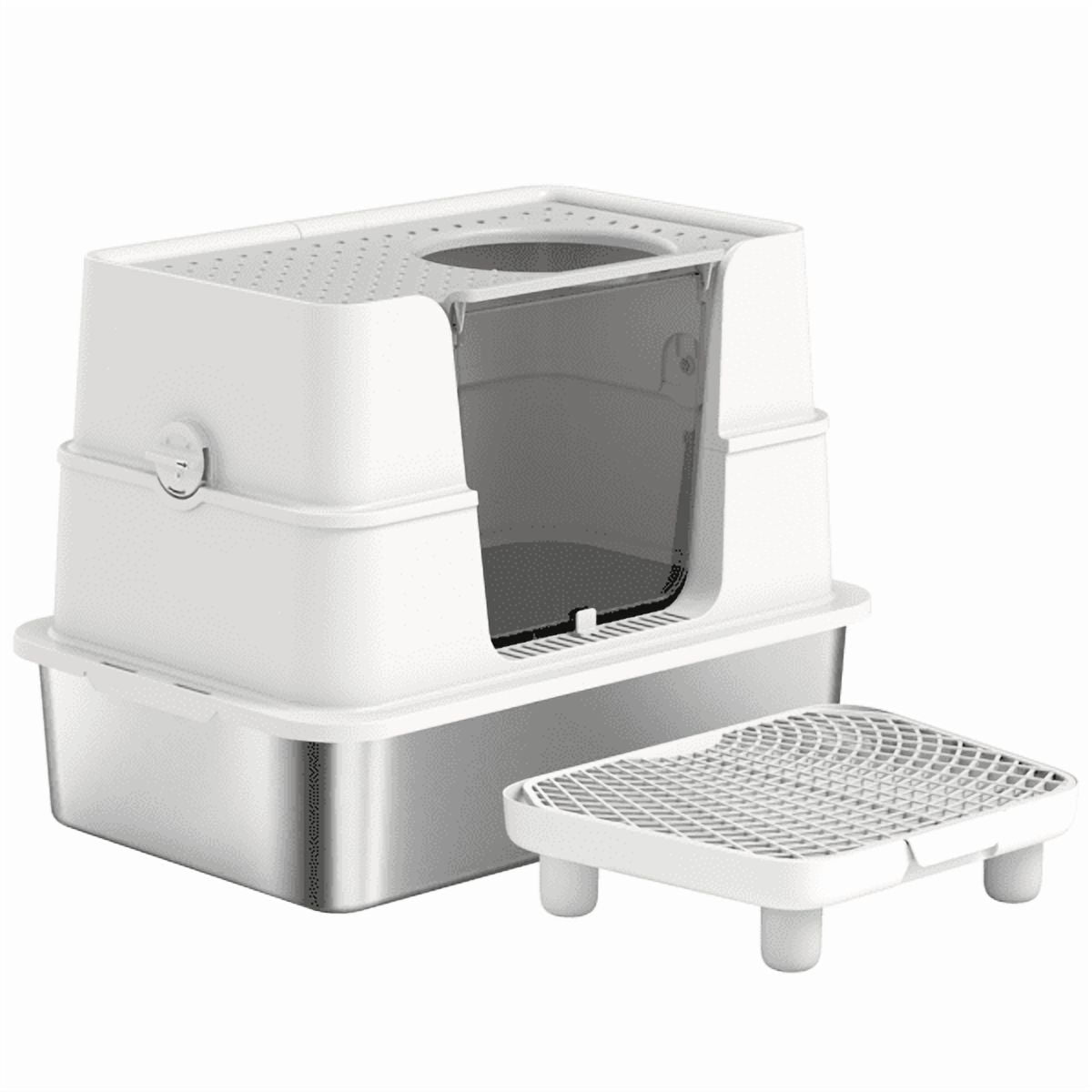 XL Stainless Steel Enclosed Litter Box for Large Cats, 3-in-1 Odor Control Cat Litter Box with Non-Stick Scoop