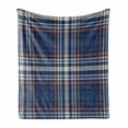 thumbnail image 1 of Checkered Soft Flannel Fleece Throw Blanket, Abstract Striped Design Scottish Culture Inspired Celtic Fashion, Cozy Plush for Indoor and Outdoor Use, 70" x 90", Night Blue Cinnamon, by Ambesonne, 1 of 6