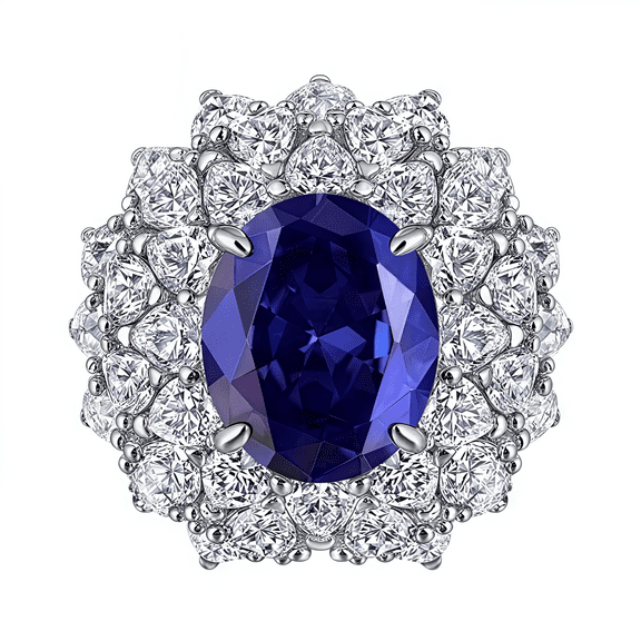 WenGem Jewelry 18K Golden Plated of Solid S925 Sterling Silver  6CT Simulated Sapphire Stone Promise Wedding Engagement Anniversary Bithday Ring for Women as Jewelry Gifts