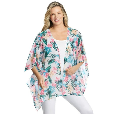 Woman Within Women's Plus Size Print Kimono Color: White Tropical Size: 5X