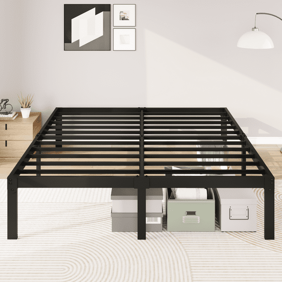Merrland 14" King Size Metal Platform Bed Frame with Under-bed Storage, Heavy-duty, No Box Spring Needed, Easy Assembly, Black