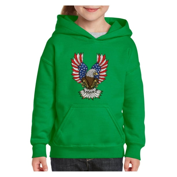 IWPF Youth American Flag Eagle Hoodie For Girls and Boys Sweatshirt