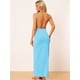 thumbnail image 4 of Vestido largo cruzado de algodón sin espalda tiras de espagueti para la playa Allegra K Azul Claro M, 4 of 5