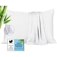thumbnail image 1 of Fundas de almohada de seda vegana 100% viscosa Bamboo Queen White x2, 1 of 9