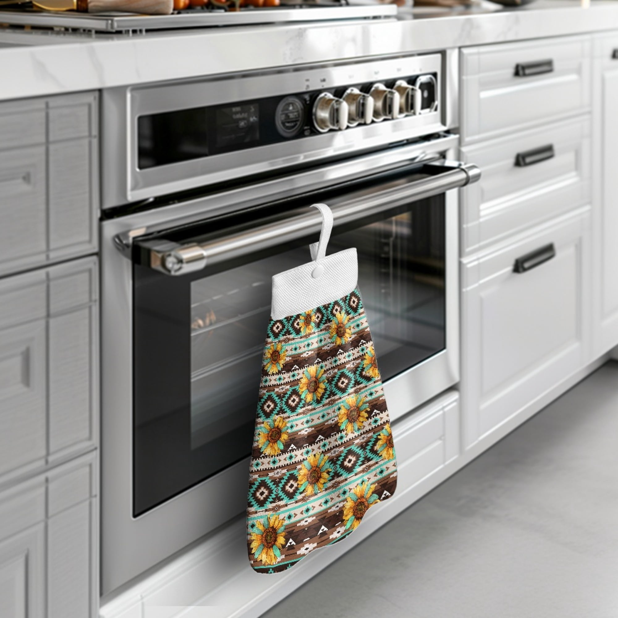 ZIATUBLE Aztec Southwest Dish Towel Hand Towels Sunflower Hanging Hand Towels with Loop 3 Pcs Easy to Clean Hanging Dish Towels Dish Cloths Soft Hand Towels Hanging Loops Kitchen Bathroom