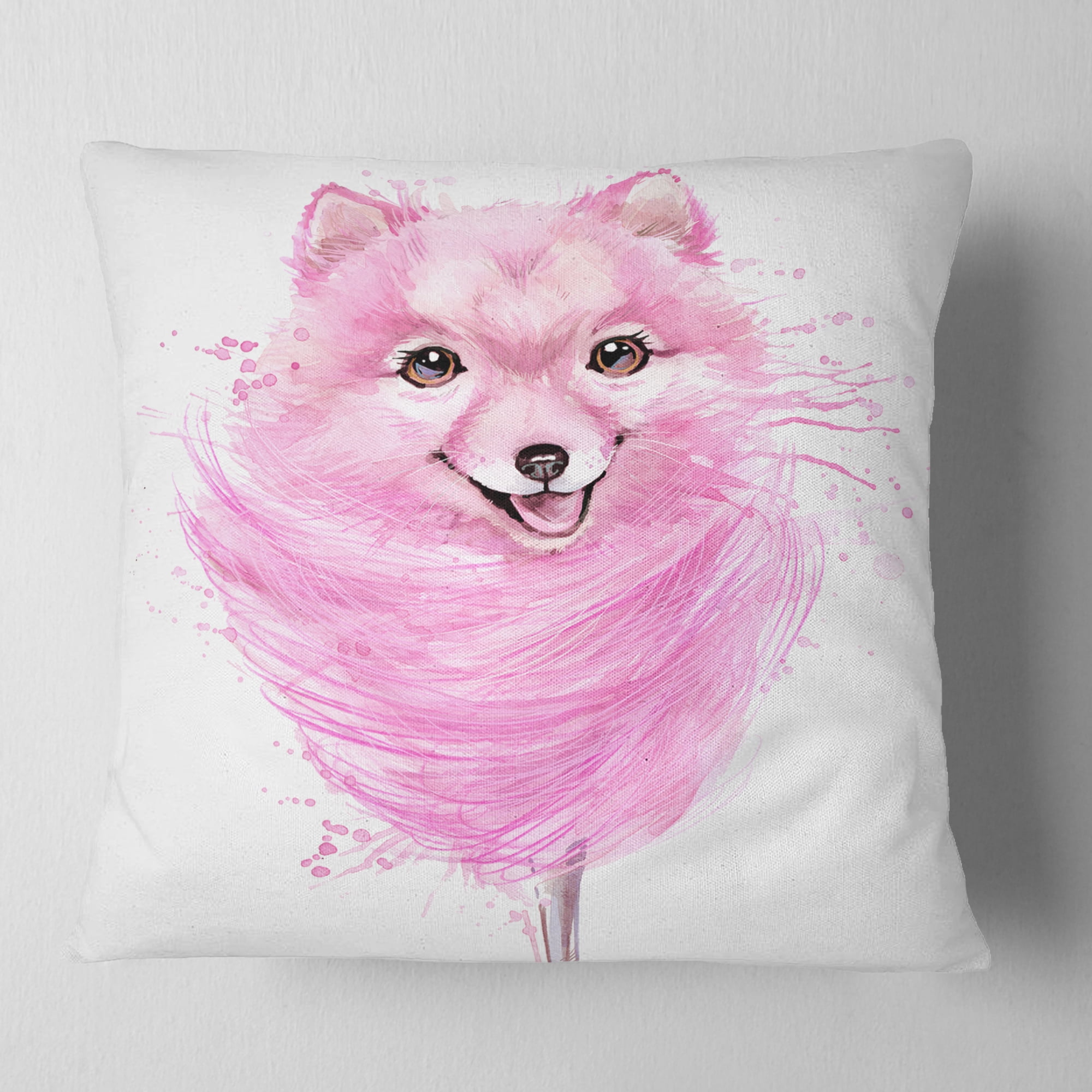 Designart Watercolor Pink Dog Illustration - Contemporary Animal Throw Pillow - 16x16