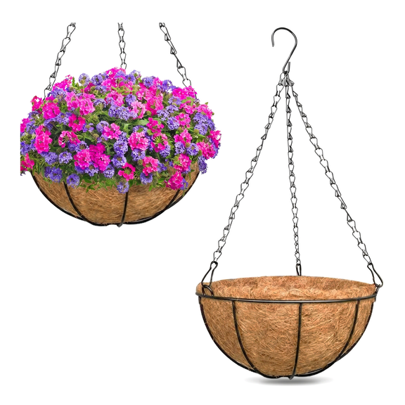 Hanging Baskets for Plants Outdoor with Coconut Liner,Rust-Resistant Wire Planter Flower Pot Holder for Indoor Outdoor Plants, Garden Balcony Patio Decoration