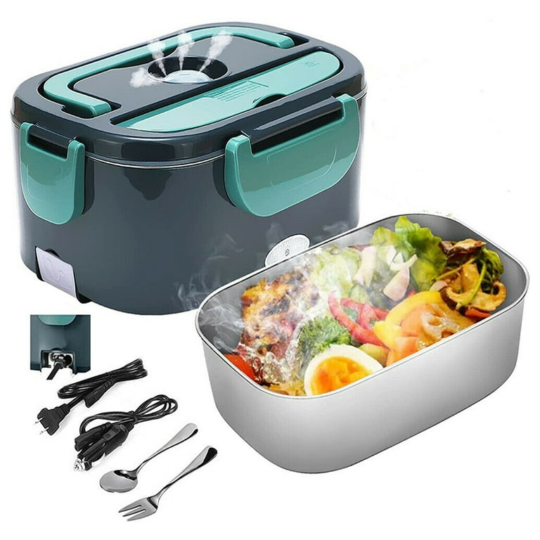 12V-24V 110V 220V Electric Heated Lunch Box Portable 2 in 1 Car& Home US  Plug/EU Plug Bento Boxes Stainless Steel Food Container