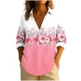 thumbnail image 2 of PiGOGI Women's Printed Lapel Button Long Sleeve T-Shirt Tops Casual Fashion Comfortable Blouse Daily Wear Pink S, 2 of 5