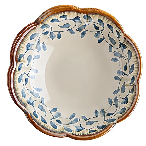 Ceramic Dessert Plate, Floral Fruit Serving Plate with Pattern, Elegant Dining Tableware, Safe for Microwave, Dishwasher, Sanitizing Cabinet