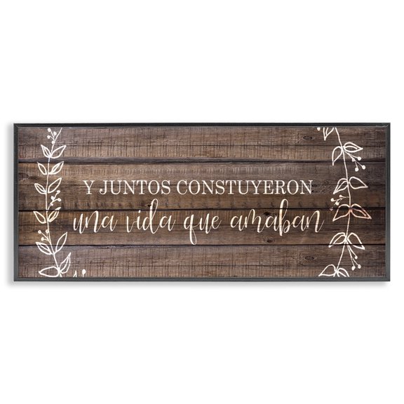 Stupell Industries Una Vida Construida en Amor Inspirational Quotes & Sayings Painting Black Framed Art Print Wall Art, 24 x 10