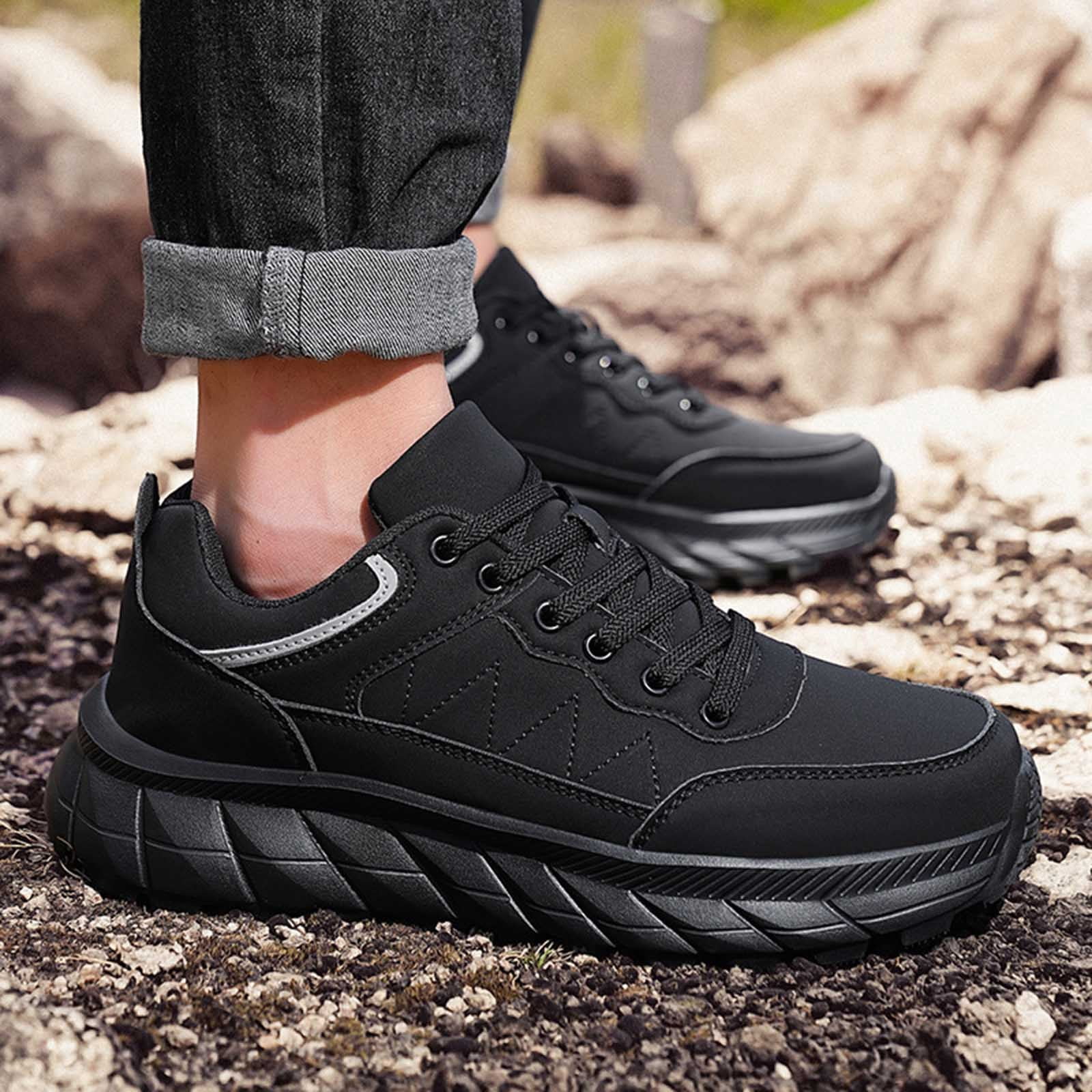 XIMIN Men's Lightweight Walking Shoes Non Slip Resistant Work Comfortable Supportive Running Hiking Outdoor Lawn Mowing Casual Sneakers Work Shoes (41, Black)