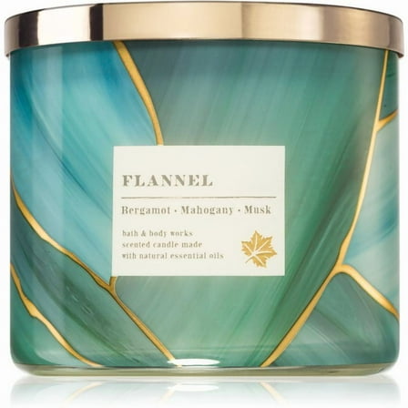 Bath and Body Works Candle - Flannel Scented Candle with Bergamot, Mahogany and Musk with Essential Oils (14.5 Oz / 411 g)