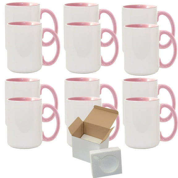 12 Pcs 15OZ El Grande Pink Inside & Handle Sublimation Mugs With Foam Support Boxes