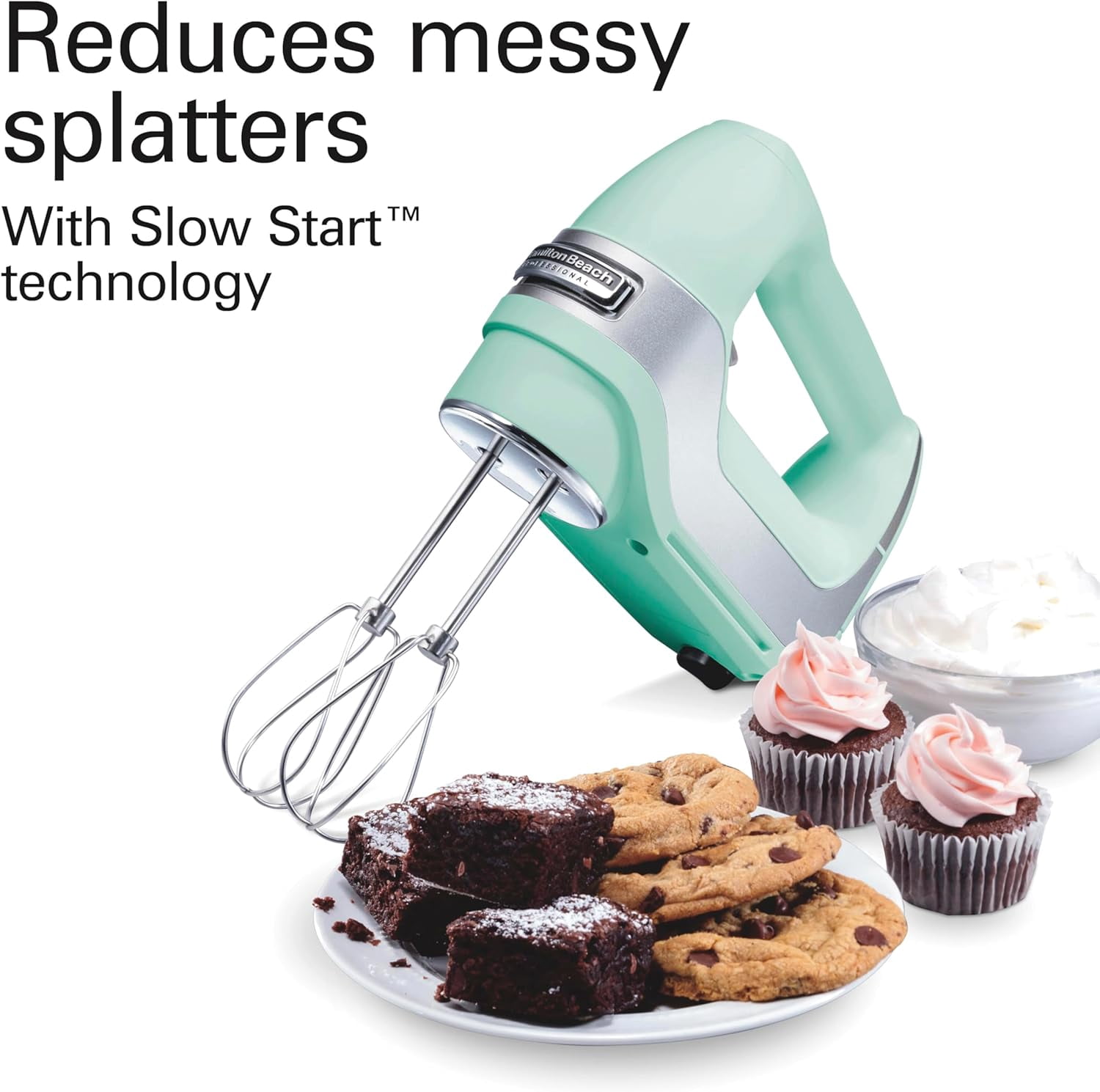 5-Speed Electric Hand Mixer with Snap-On Storage , QuickBurst, Stainless Steel Twisted Wire Beaters and Whisk, Mint