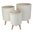 thumbnail image 2 of Set of 3 Contemporary White Fiber Clay Cylindrical Planter Pots With Wooden Feet, 2 of 7