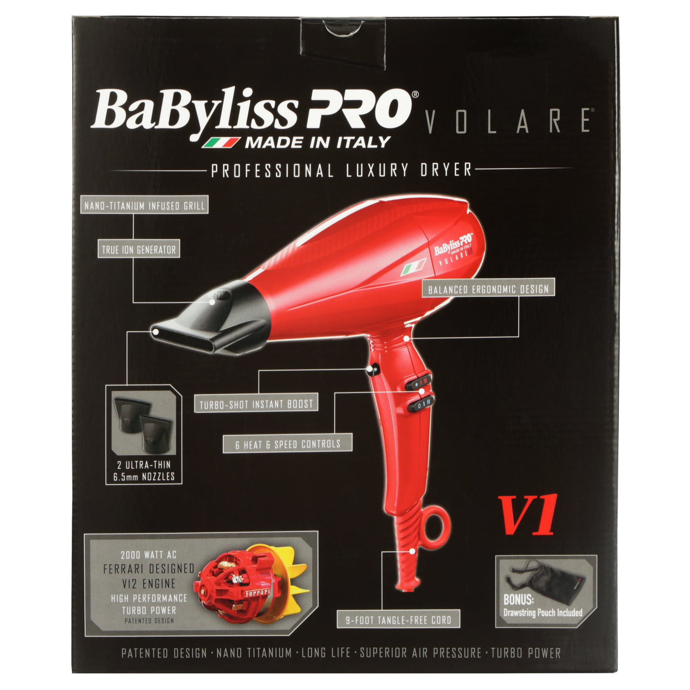 BaBylissPRO Volare V1 Professional Ionic Hair Dryer, 2000 Watts, Red -  