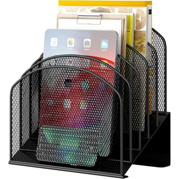 Desk File Organizer, Metal Mesh Vertical Desktop File Folder Holder for Office & School & Home, 1 Pack