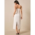 thumbnail image 4 of White Spaghetti Strap Fitted Midi Dress With 3D Floral Appliqué For Wedding Bridal Party Summer Elegant, 4 of 7