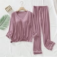 thumbnail image 2 of Women's Pajama Sets Long Sleeve Sleepwear Loungewear Petite Set Petite Length Tunic Top Wide Leg Pants Plus Size Womens Clothing, 2 of 3