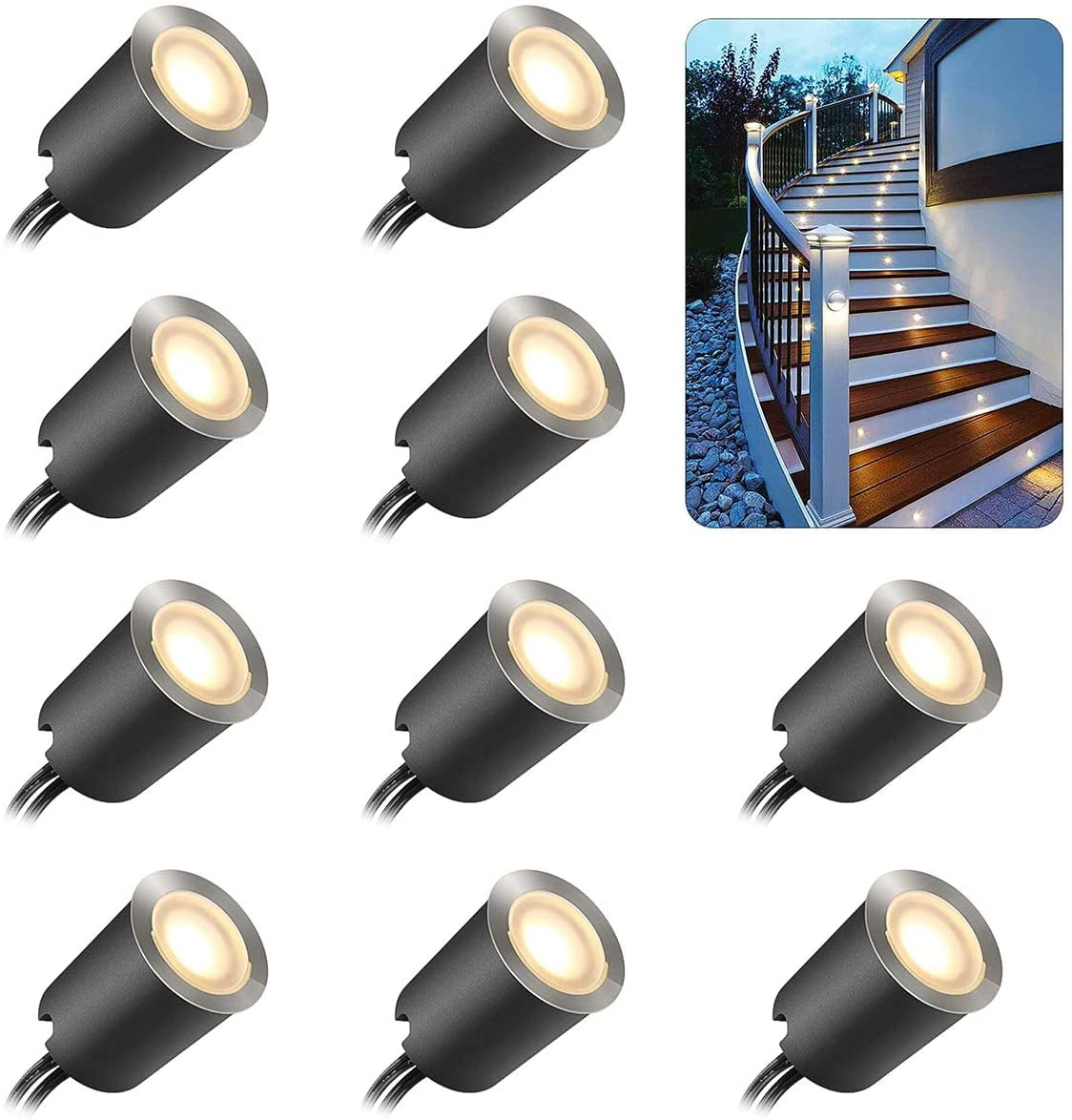 In Ground Outdoor LED Deck Lighting Waterproof IP67,Low Voltage LED Lights for Garden,Yard Steps,Stair,Patio,Pool Deck,Kitchen Decoration Upgrade Version Recessed LED Deck Lights Kits 6 Pack,SMY 