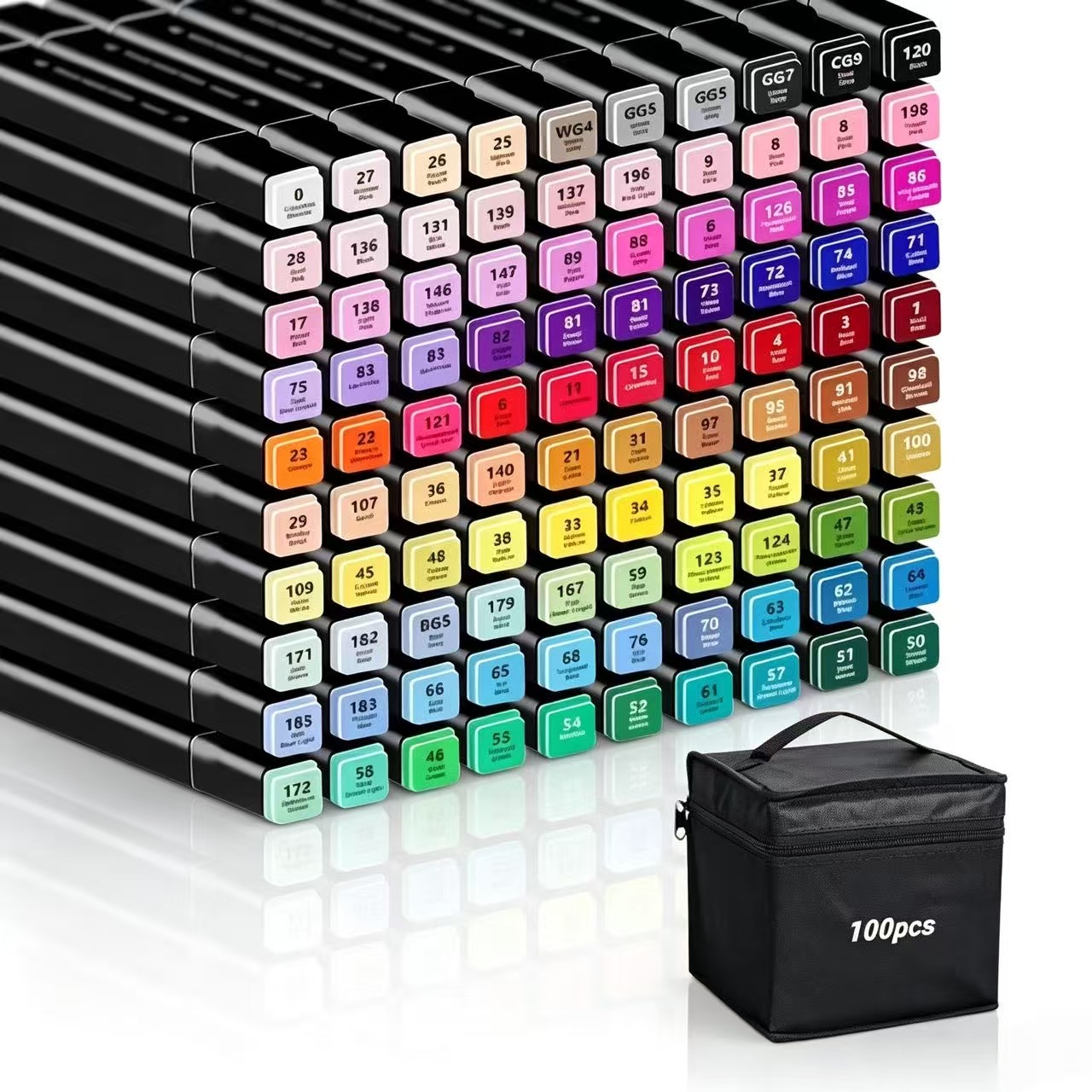 Anunu 100-Color Alcohol Markers Set with Carrying Case
