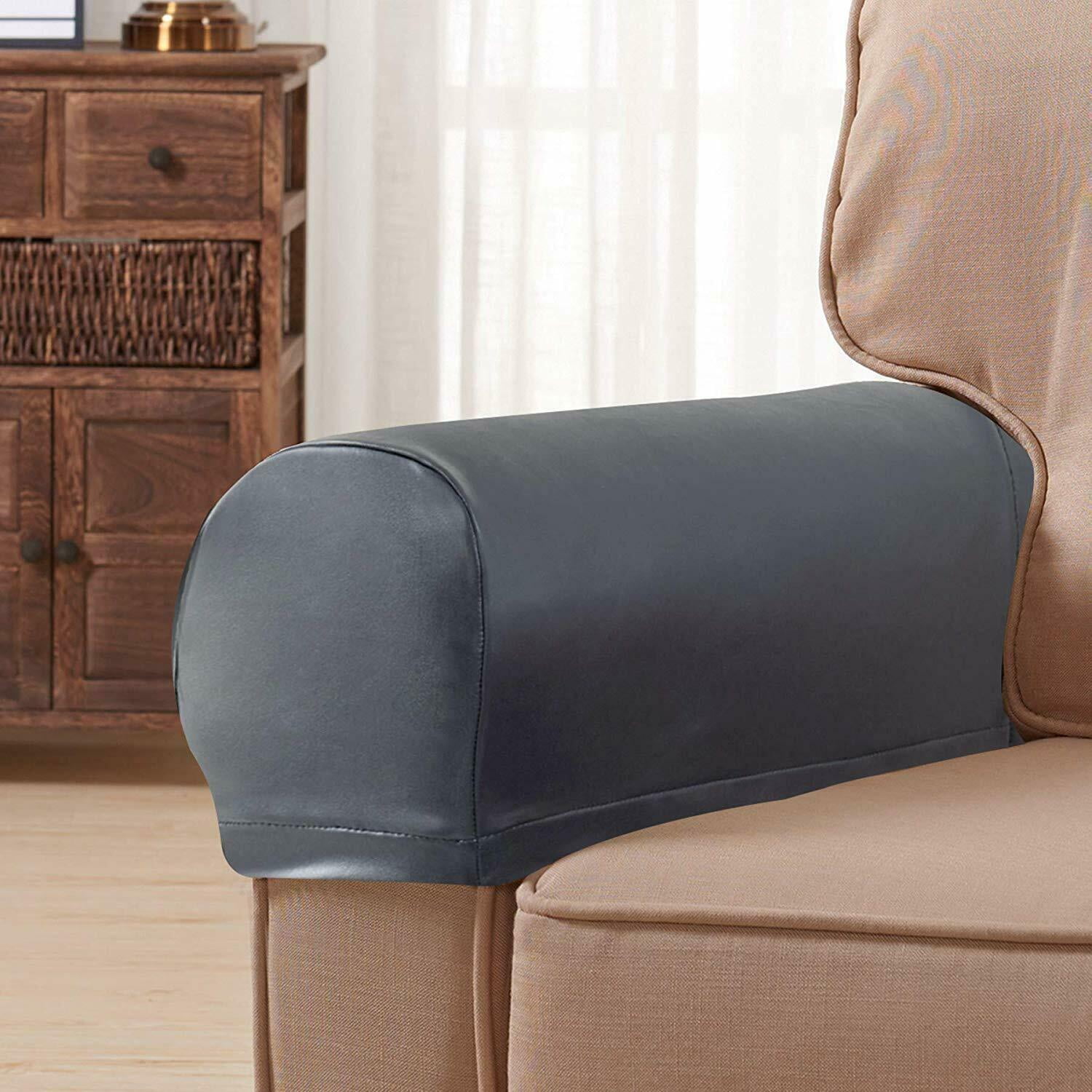 Subrtex Armrest Covers Sofa PU Faux Waterproof 2Pcs Arm Chair Stretch Set 