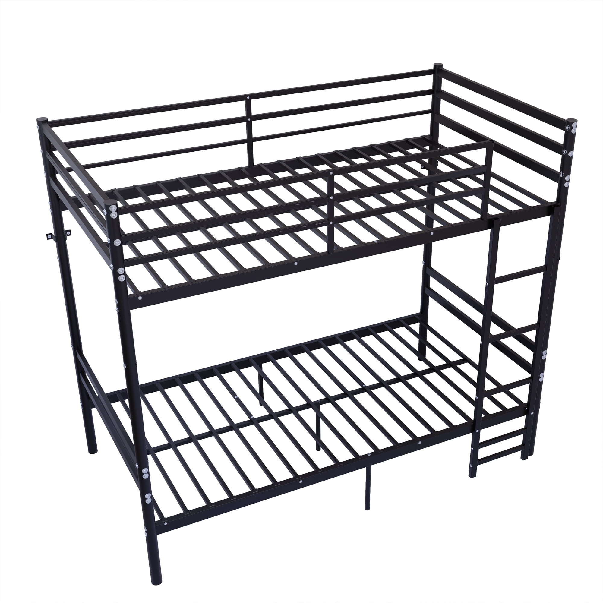 Mintazer Heavy Duty Twin Over Twin Metal Bunk Bed with Ladder and Guardrails for Bedroom, Black