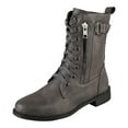 thumbnail image 3 of UngA Women Combat Boots Lace up Mid Calf Boots Low Heel Chunky Platform Riding Boots Lug Sole Women Boots Grey,Size 9.5, 3 of 7