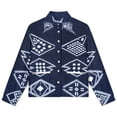 thumbnail image 4 of Jackets for Women Winter Coat Jackets Flannel Stand Collar Jacket(Dark Blue Textile White Pattern,Size:S-4XL), 4 of 7