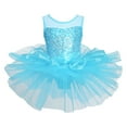 thumbnail image 1 of Aislor Filles Enfants Robe Justaucorps Sans Manches Pailletée Strass Ballet Danse Tulle à Empiècements Jupe Tutu Bleu 12, 1 of 7