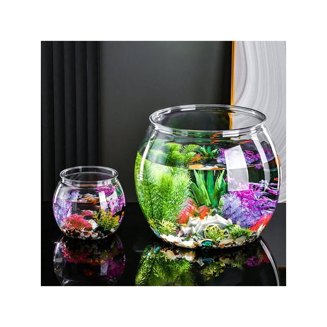 1pc Round Plastic Transparent Fish Tank - Goldfish Tank Desktop Living Room Mini Aquarium Office View Tank Turtle Tank