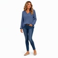 thumbnail image 4 of Women's V Neck Ribbed Knit Long Sleeve Tops Casual Bishop Sleeve Pullover Shirts for Fall Daily Wear, 4 of 7
