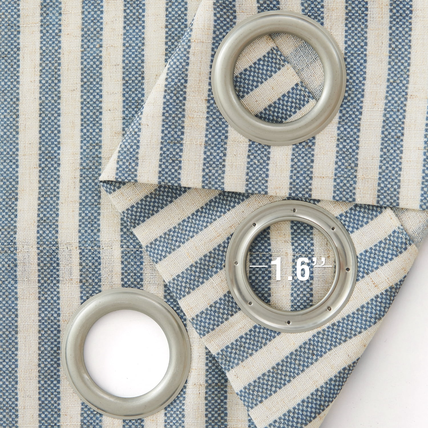 Curtainking Linen Striped Curtains 84 inch Farmhouse Light Filtering Drapes for Living Room Bedroom Grommet Top 2 Panels Blue