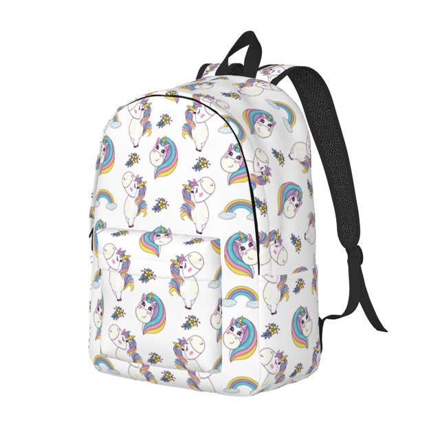 Disketp Funny Kawaii Unicorns Dancing print Canvas Backpack Lightweight Travel Daypack Student Rucksack Laptop Backpack-
