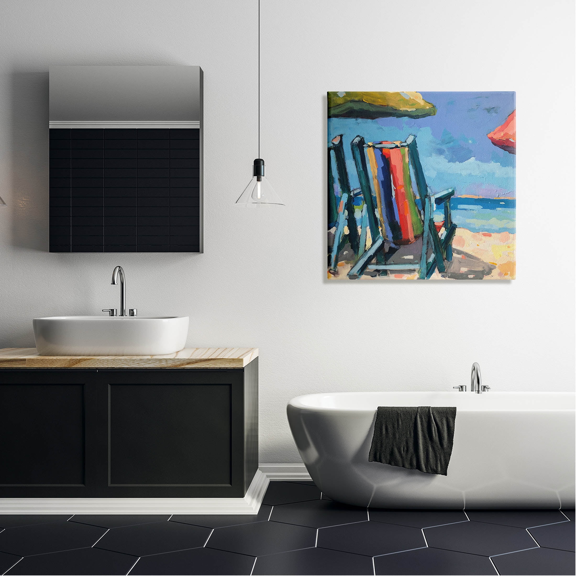 Stupell Industries Vivid Beach Chairs Shoreline Painting Gallery Wrapped Canvas Print Wall Art, Design by Page Pearson Railsback