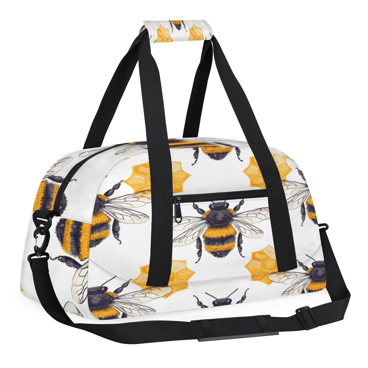 Herdesigns Honey Bee Sports Duffle Bag for Women & Men, Honeycomb Bee Gym Bag Dance Bag Overnight Bag Carry On Weekender Travel Bag