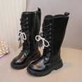 thumbnail image 6 of Owordtank Girls Lace Up Boots Mid Calf Riding Long Boots PU Leather Side Zipper Goth Boot Non Slip, 6 of 6