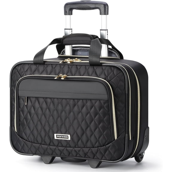 Wheeled Laptop Bag for 15.6 inch Laptops, Flight Approved Carry Bag for Women Business Travel College Use Black