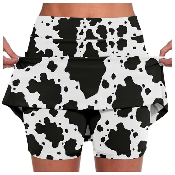 Bibifish Womens Skirts Casual Fitness Print Elastic Skort With Built In Shorts Sports Pocket Skirt Pants Comfortable Workout Wear