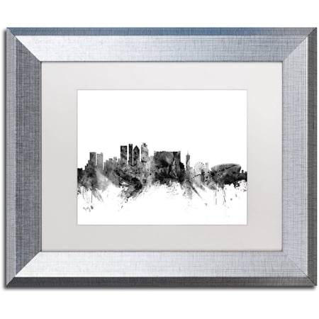 Trademark Fine Art "Cape Town S Africa Skyline B&W" Canvas Art by Michael Tompsett, White Matte, Silver Frame