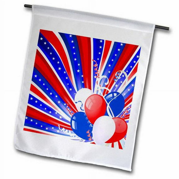 3dRose, Red, White, and Blue Patriotic Celebration With Balloons, 12 x 18 inch Garden Flag